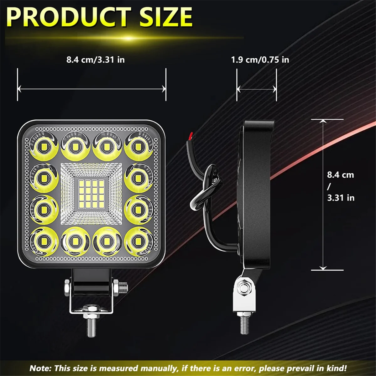 Luzes de trabalho quadradas LED para caminhão e trator, barra de luz impermeável LED OffRoad para carro, barco, ATV, UTV, RV, 3 Polegada