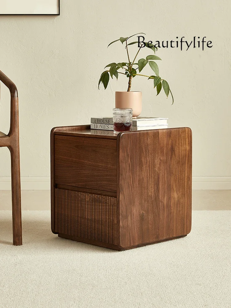Y North American Black Walnut Bedside Table Solid Wood Removable Side Cabinet Small Apartment Living Room Storage