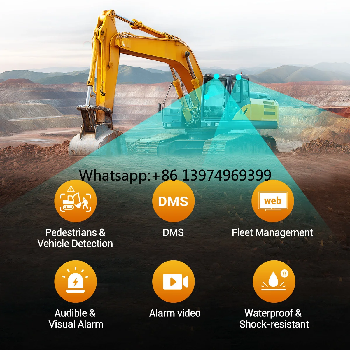 Waterproof Excavator Blind Spot Detection Camera System Dms with Audio and Visual Alarm