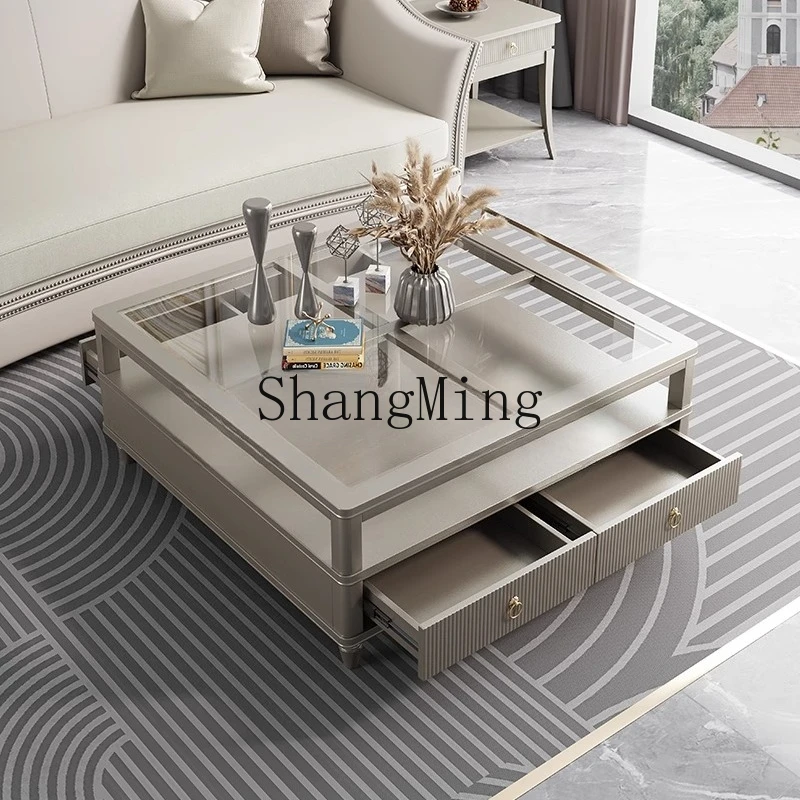 

TMJ postmodern light luxury solid wood coffee table champagne coffee table TV cabinet combination square tea