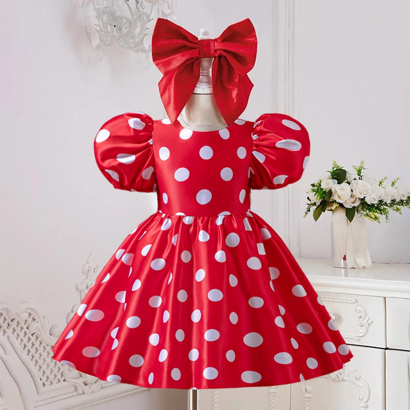 Puff Sleeve Girl Princess Dress Fashionable Polka Dot Retro Kid\'s Dress Elegant Dress for Birthday Party Wedding Prom Gown