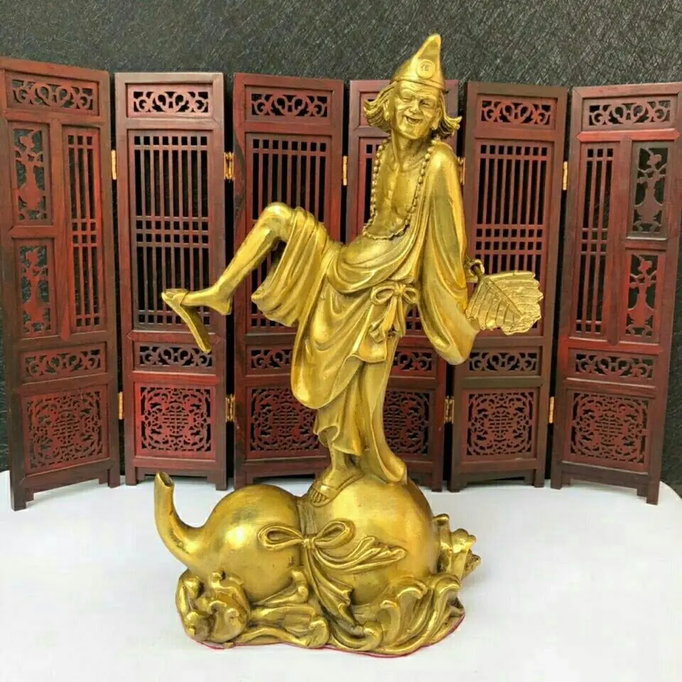 Copper Jigong buddha monk gourd Statue Office Home Decor Gift for Desk Ornament