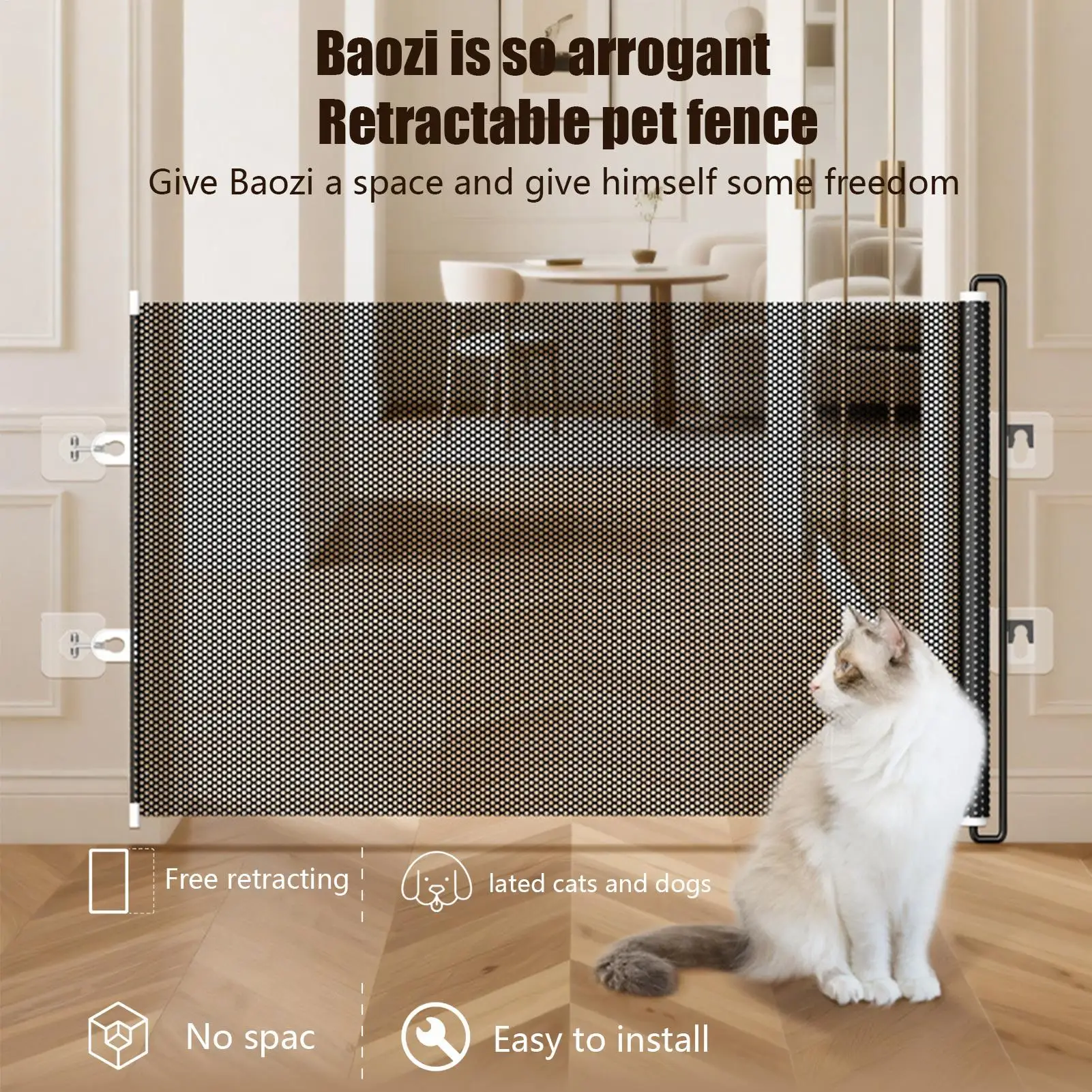Hundegitter Ausziehbare Katzensicherheitsbarriere Innen Ausziehbare Treppenbarriere für Zuhause Apartment Büro Türöffnungen Flur Treppen – Detail 6