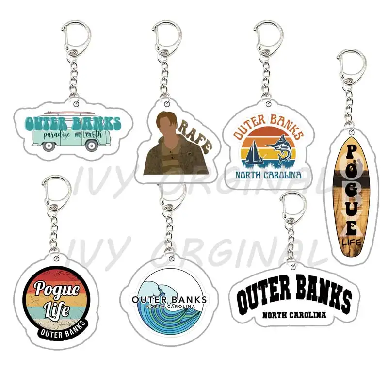 TV Series Pogy Crew JJ OBX Acrylic Keychain Kingrings Live the Adventure Bag Charms Collection Keycap Loyalty New Key Chains