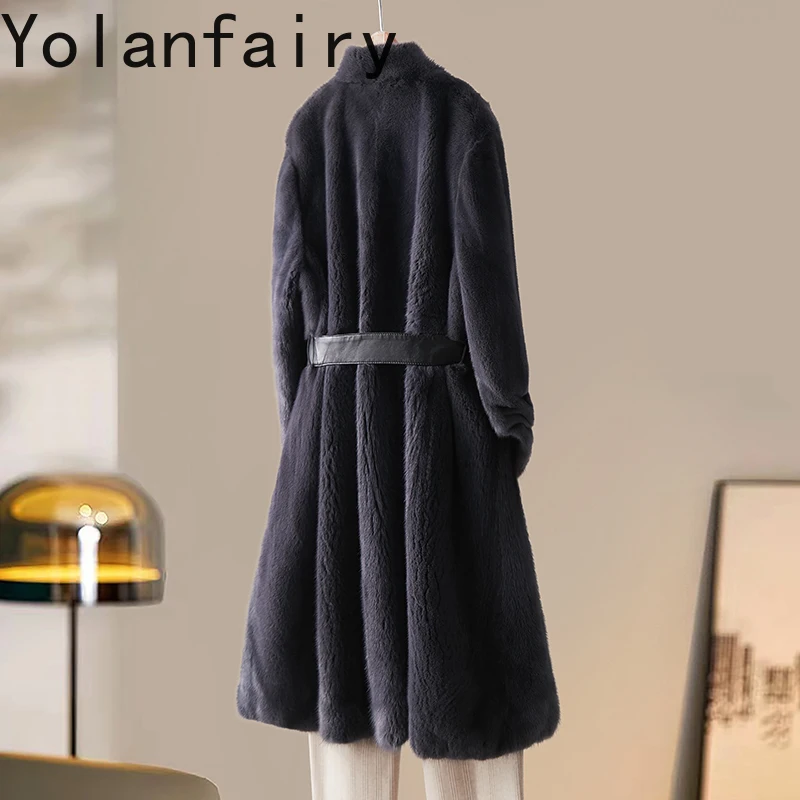 YOLANFAIRY Imported Natural Fur Coat Woman Luxury Winter 2025 Whole Mink Fur Jacket Mid-length Women Clothing Fur Coats Jackets