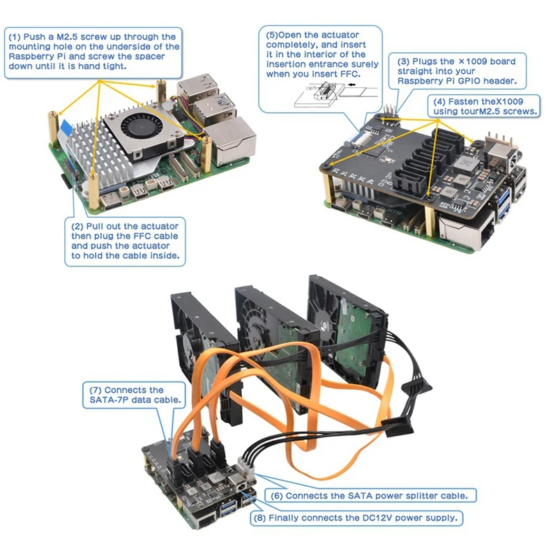 X1009 Pcie To 5 Port SATA Shield For Raspberry Pi 5 Pcie To 5X SATA 3.0 NOT Support Boot From HDD/SSD
