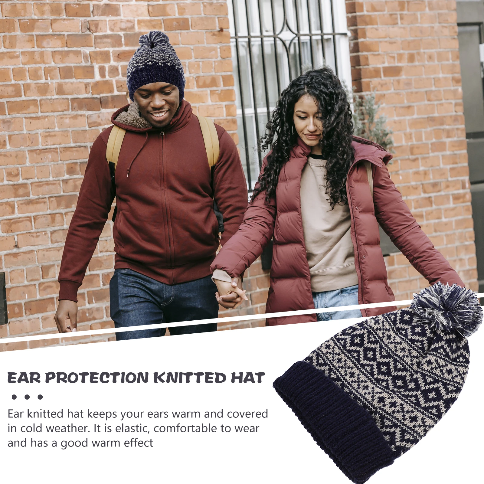 

Warm Ear Protection Hat Knitting Hats for Women Beanie Hand-knitted Fleece Beanies Cute