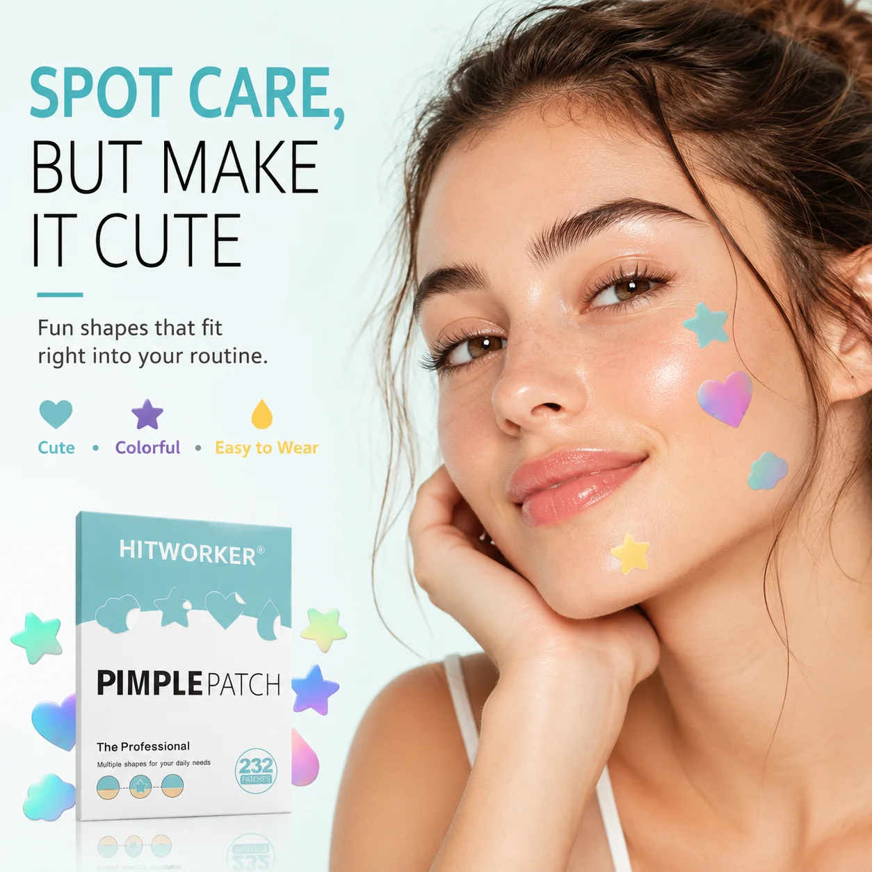 232PCS Colorful Pimple Patches Star Heart Cloud Drop Shapes Face Blemish Cover Stickers Cute Decorative Skin Care Patches**