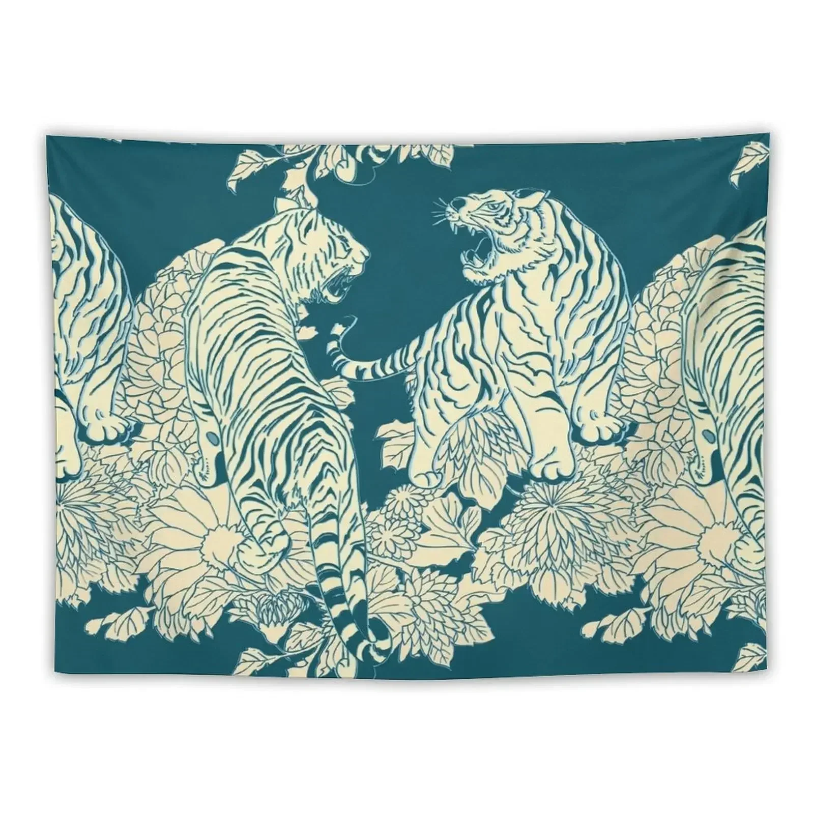 

Teal and cream tigers and flowers Tapestry House Decorations Decoration Room Bedroom Decorations Tapestry