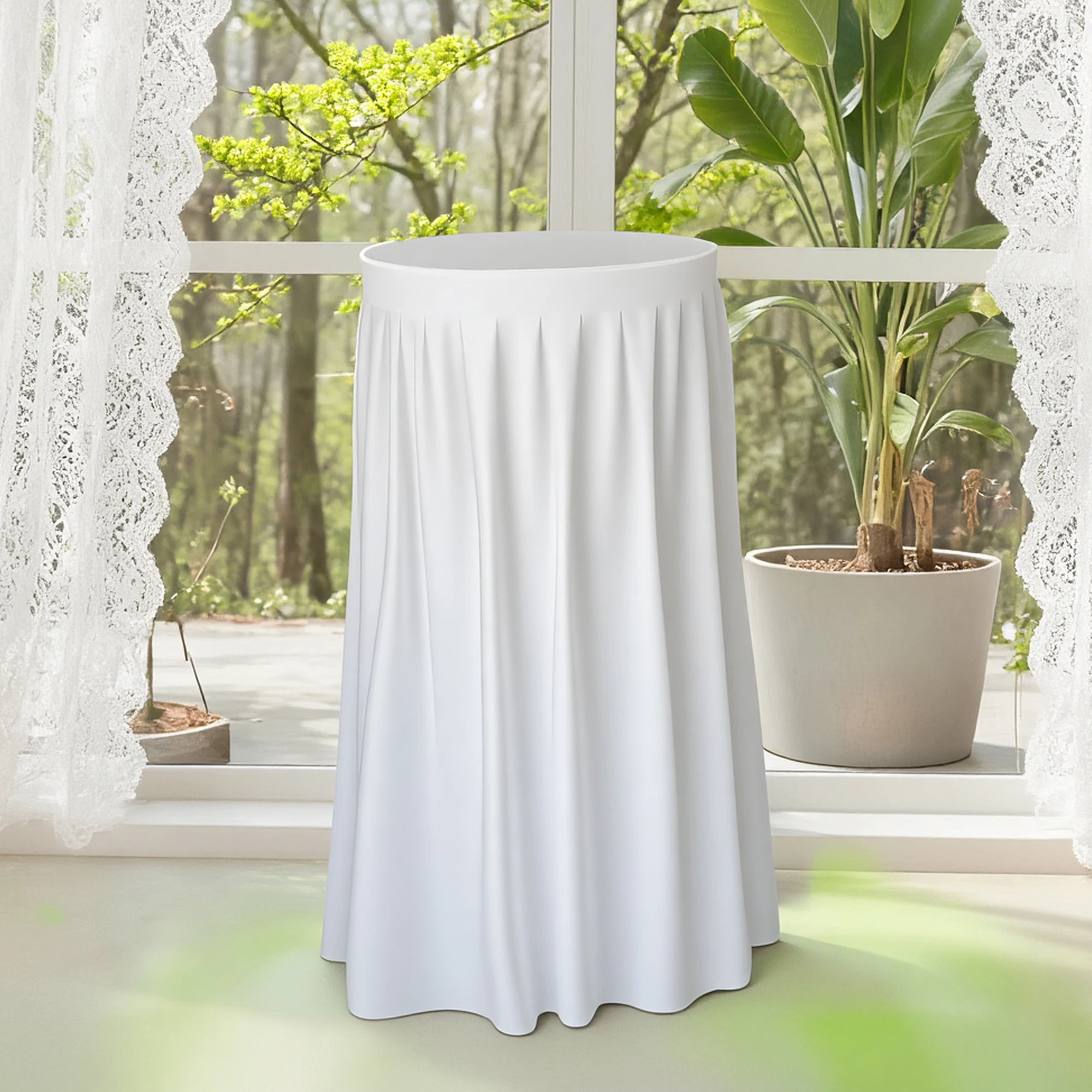 1 Piece, White Dessert Table Skirt Cover, Polyester Elastic Round Tablecloth with Natural Wave Ruffles, Suitable for Weddings, Parties, Birthday Banquets