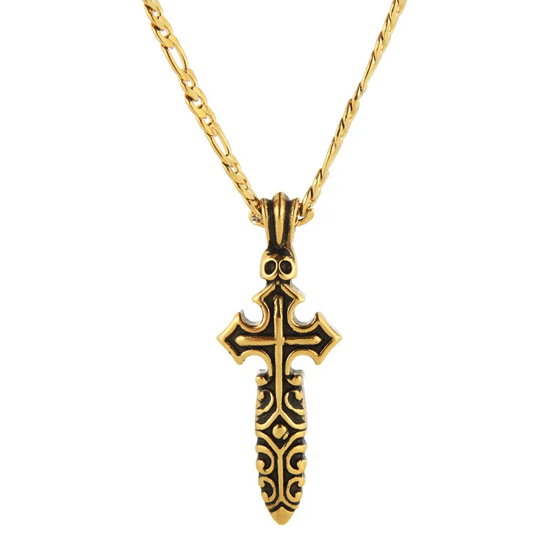 

Skull men's necklace, unique and elastic retro titanium steel pendant, trendy men's chain, fashionable clothing cross necklace