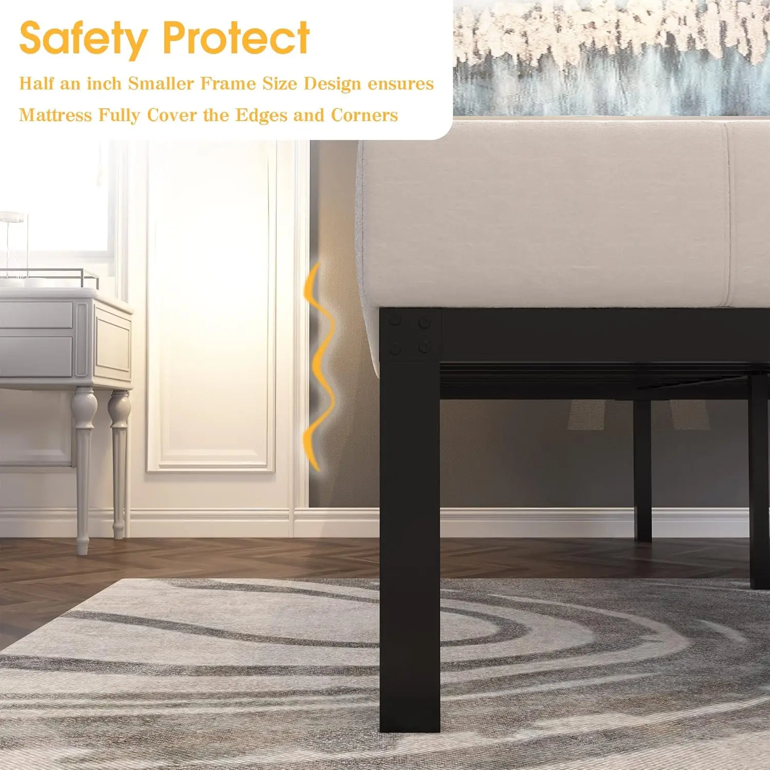 إطار سرير معدني متين عالي 18 بوصة مع سهولة التجميع ودعم شريحة فولاذية بسعة 4000 رطل