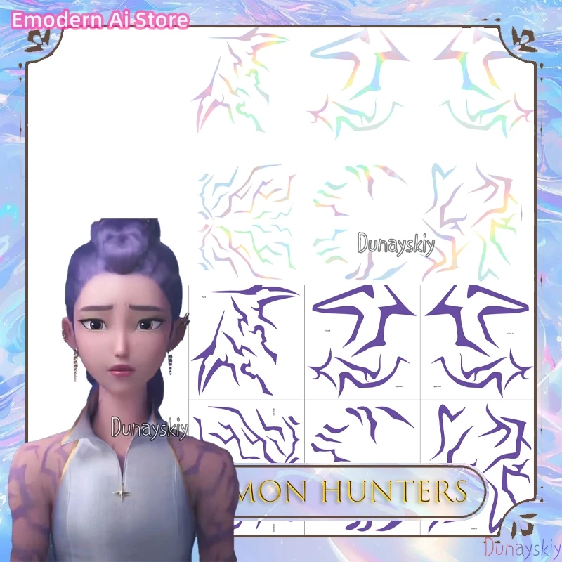 ‌ ‌ ‌ KPop Demon Hunters Rumi Cosplay autocollants de tatouage autocollants de visage maquillage de personnage tenue d'anime Cosplay rsi상 fête Halloween