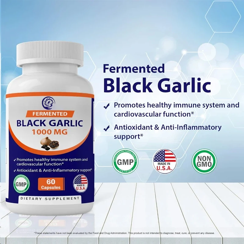 Vitamin Fermented Black Garlic Extract 1000mg 60pcs - Non GMO, Gluten Free - Antioxidant and Cholesterol Support