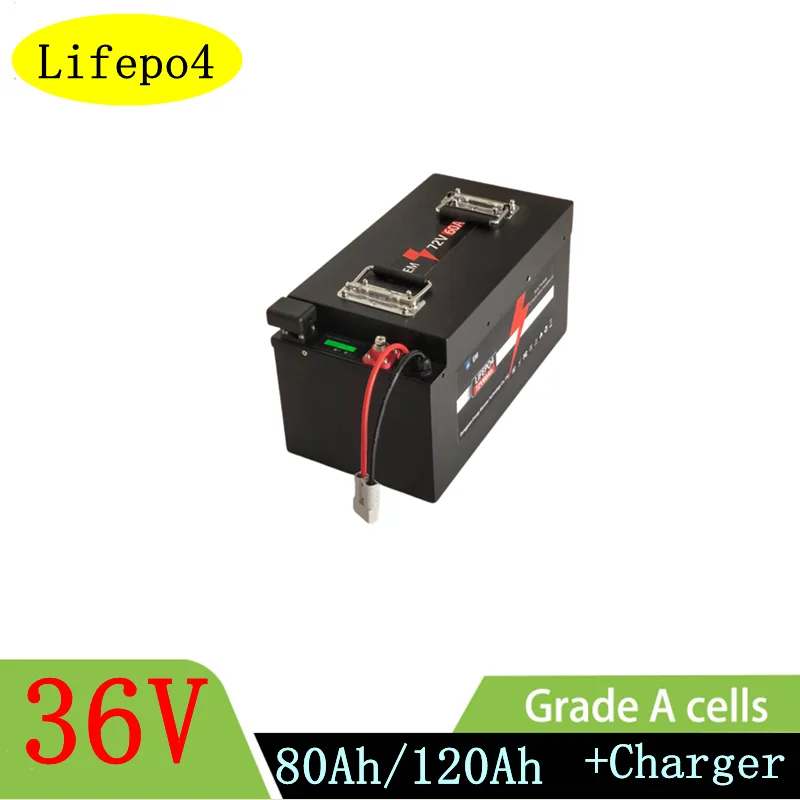 

Lifepo4 36V 100Ah 120Ah 150Ah 80Ah Lifepo4 battery pack with BMS for solar system trolling motor boat+10A Charger