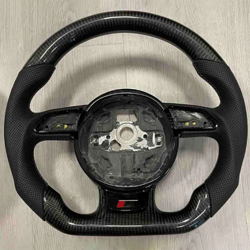 

Руль из углеродного волокна для Audi A4 B8, серая строчка, полуперфорированная кожа с черной рамкой для ключа в сборе