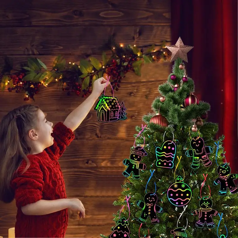 Рождественские карты для царапин с 24X картами, рождественские карты для царапин, зимние рождественские украшения для вечеринки