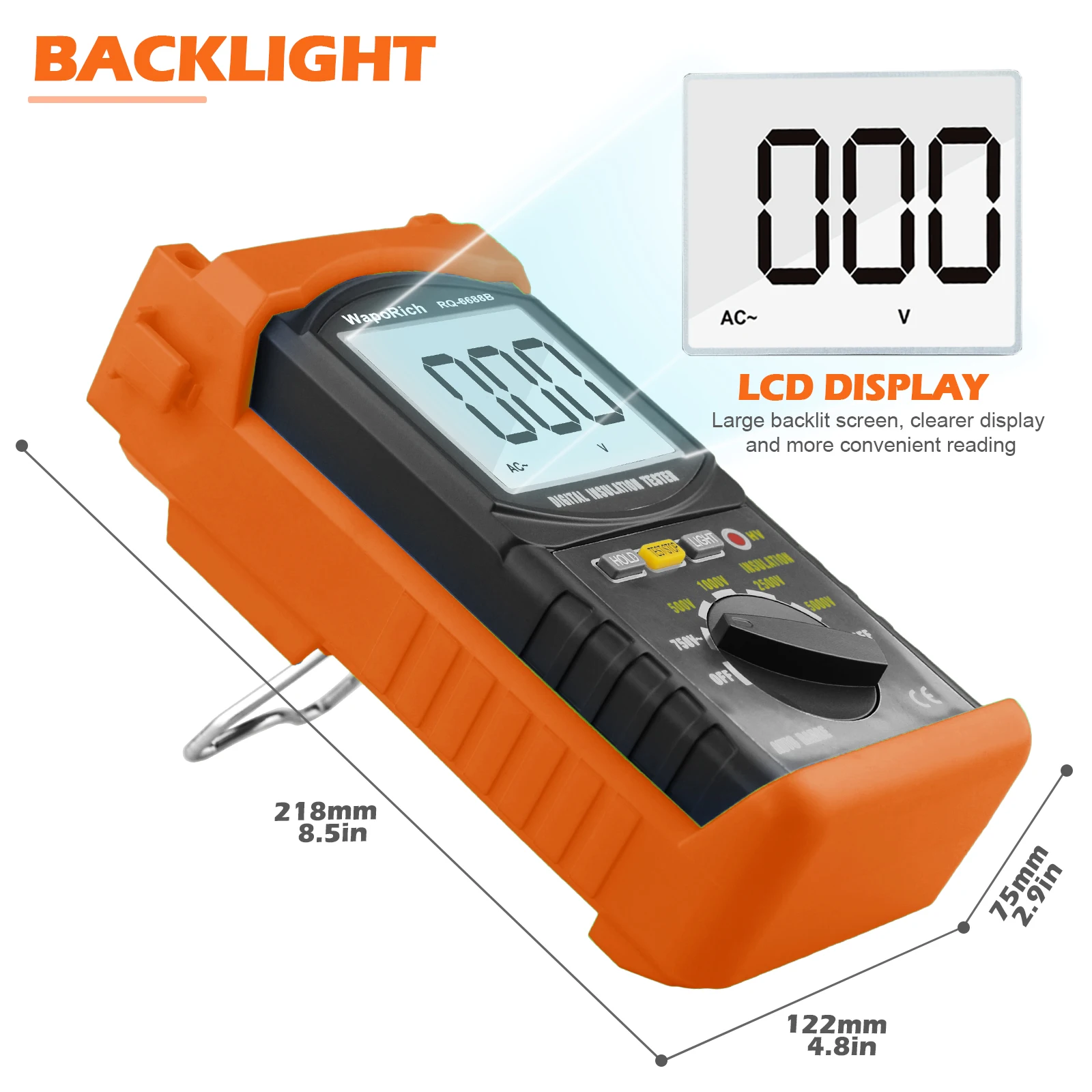 BTMETER BT-6688B Digital Insulation Resistance Tester,Test Voltage 5000V,Resistance 200Gohms,High Voltage Indication