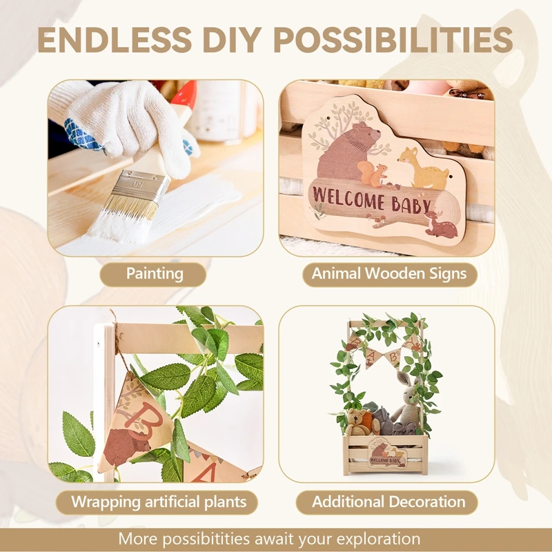 سلة استحمام خشبية للأطفال، سلة تخزين للأطفال، خزانة استحمام للأطفال مع مقبض محمول، لعبة تزيين ذات سعة كبيرة #4