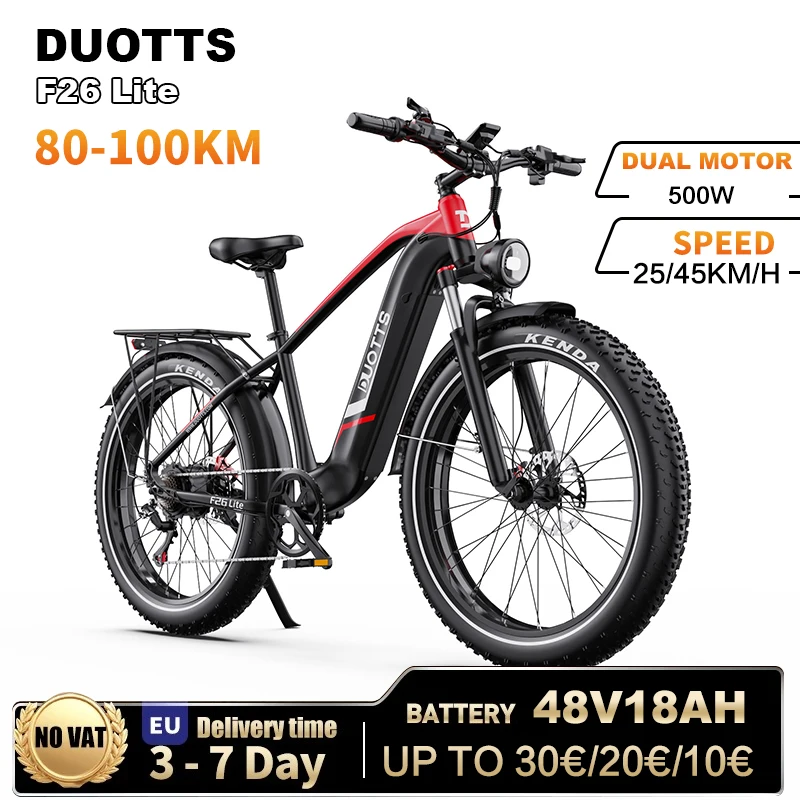 Bici elettrica DUOTTS F26 Lite 500W 48V18AH 26 pollici Fat Shoot Adult Hill Off Road Bici elettrica MTB a sospensione completa