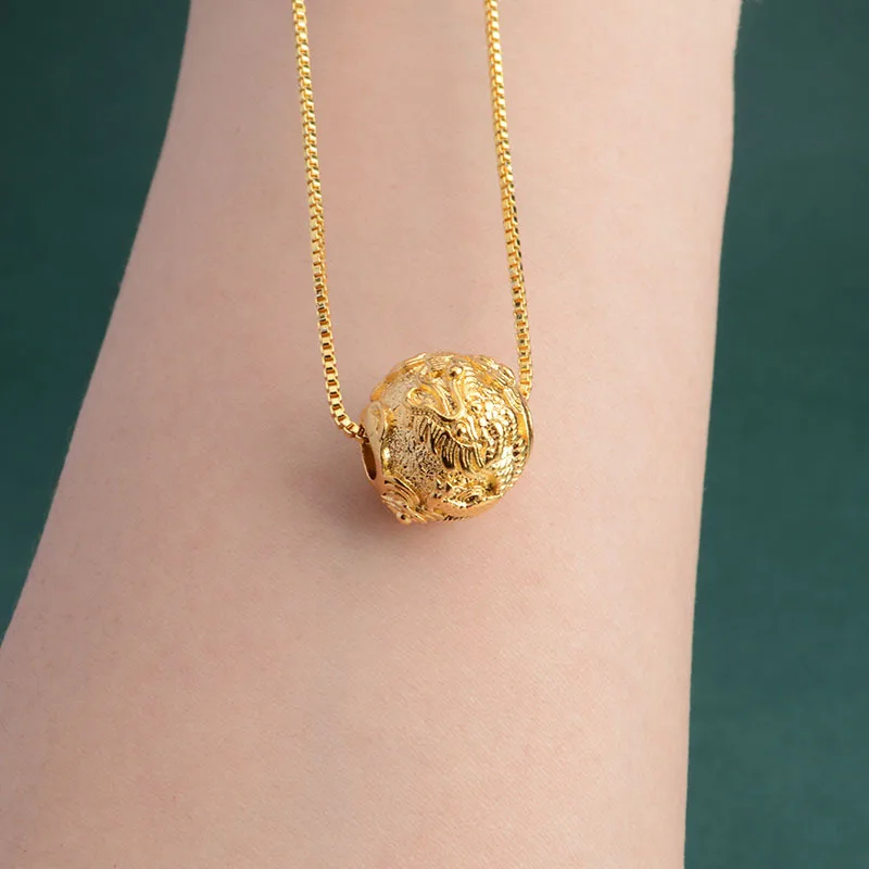 Chinese Traditional Ancient Craft Lucky Fortune Dragon Carved Sand Gold Plated Spacer Beads 12mm 15mm Good Luck Blessing Diy Jew