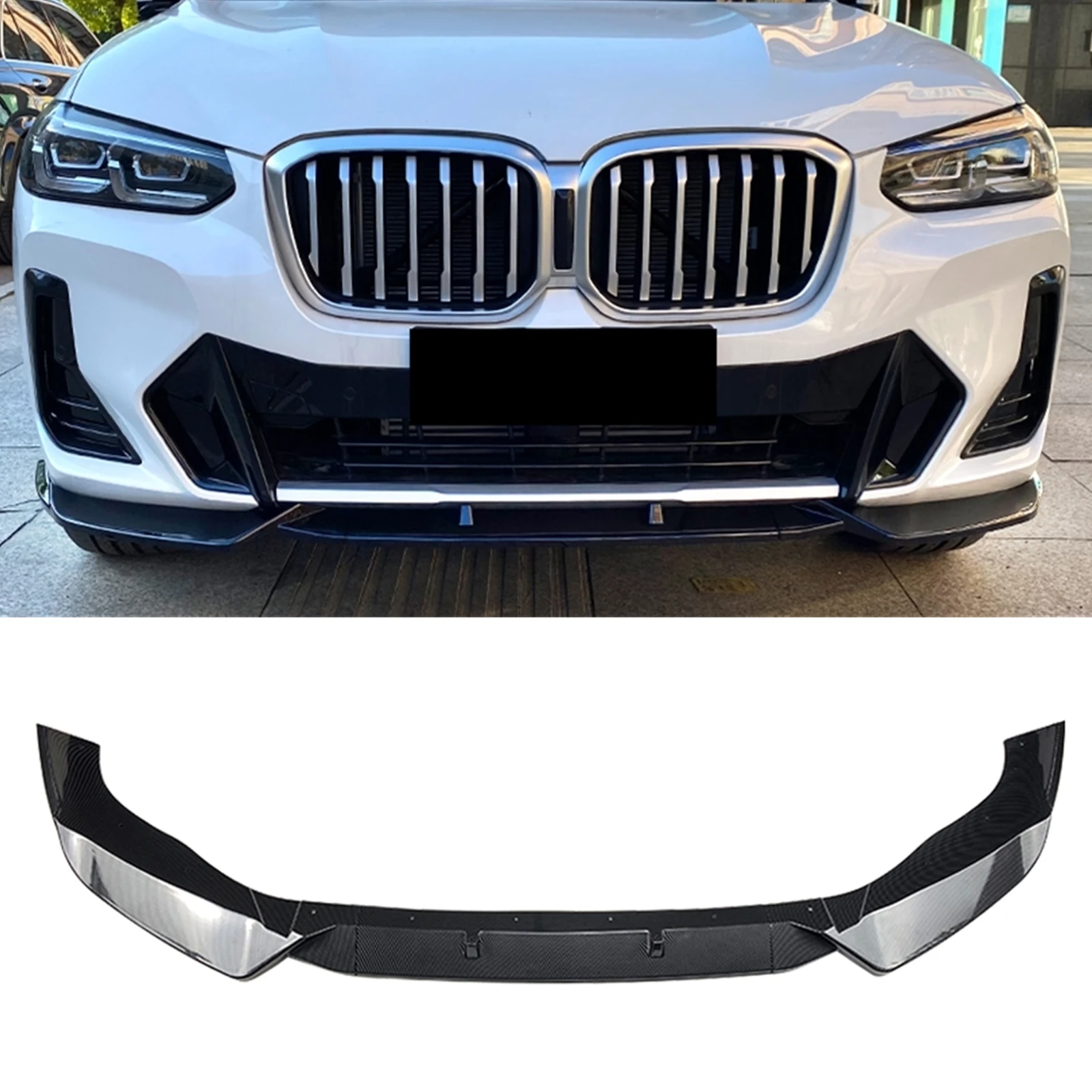 

Спойлер для переднего бампера, губа для BMW X3 G01 X4 G02 ix3 G08 M Pack 2022-2023, 4 двери, углеродное волокно, вид/блеск, Черный Автомобильный нижний сплиттер