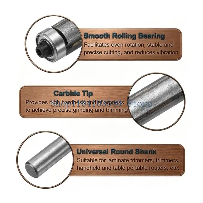 02DC Top Guide Bearing Trim Bit with 1/2Inch Shank for Wood Board Copying, Side Leveling, and Pattern Tasks in Shop Use