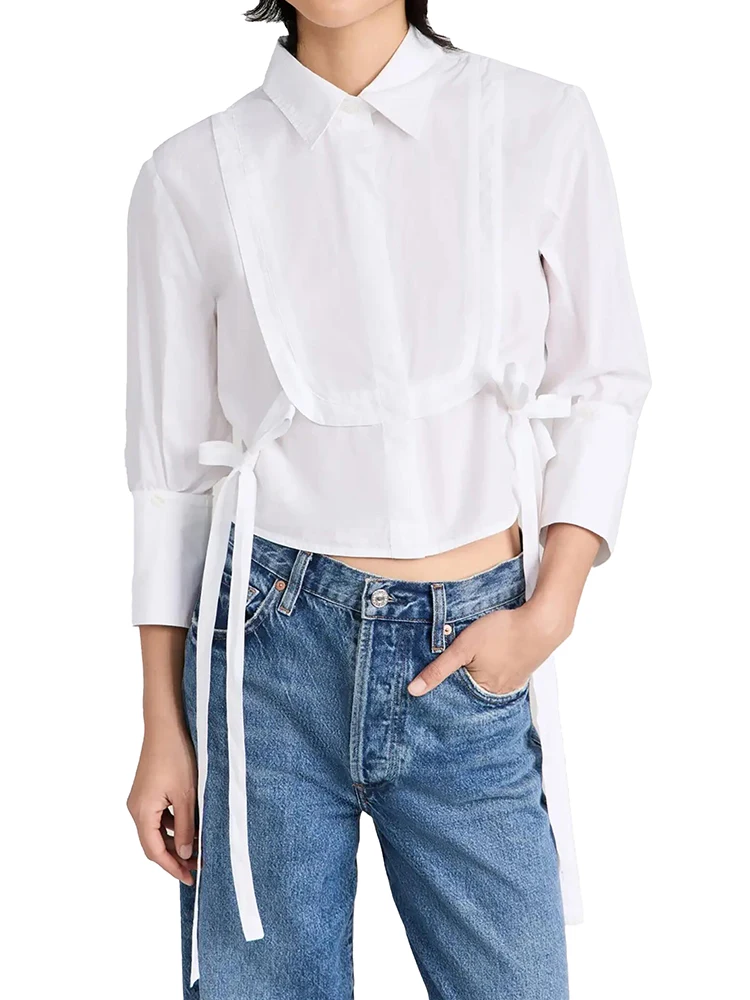 

Elegant White Short Sleeve Commuter Style Shirt Women's Casual Fashionable Top Korean Version Straight Cut Silk Fabric