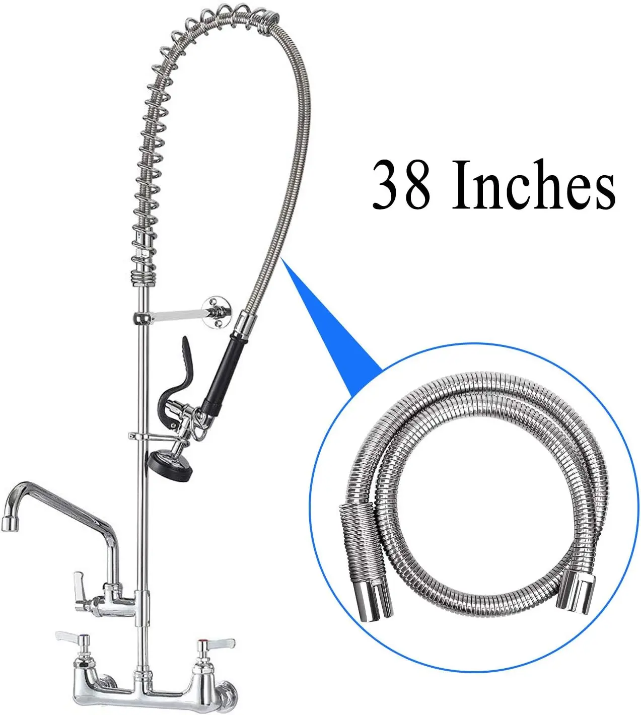 38 Inch Flexible Stainless Steel Hose Replacement Kit for All Brand Commercial Pre-Rinse Kitchen Sink Faucet (96CM 38