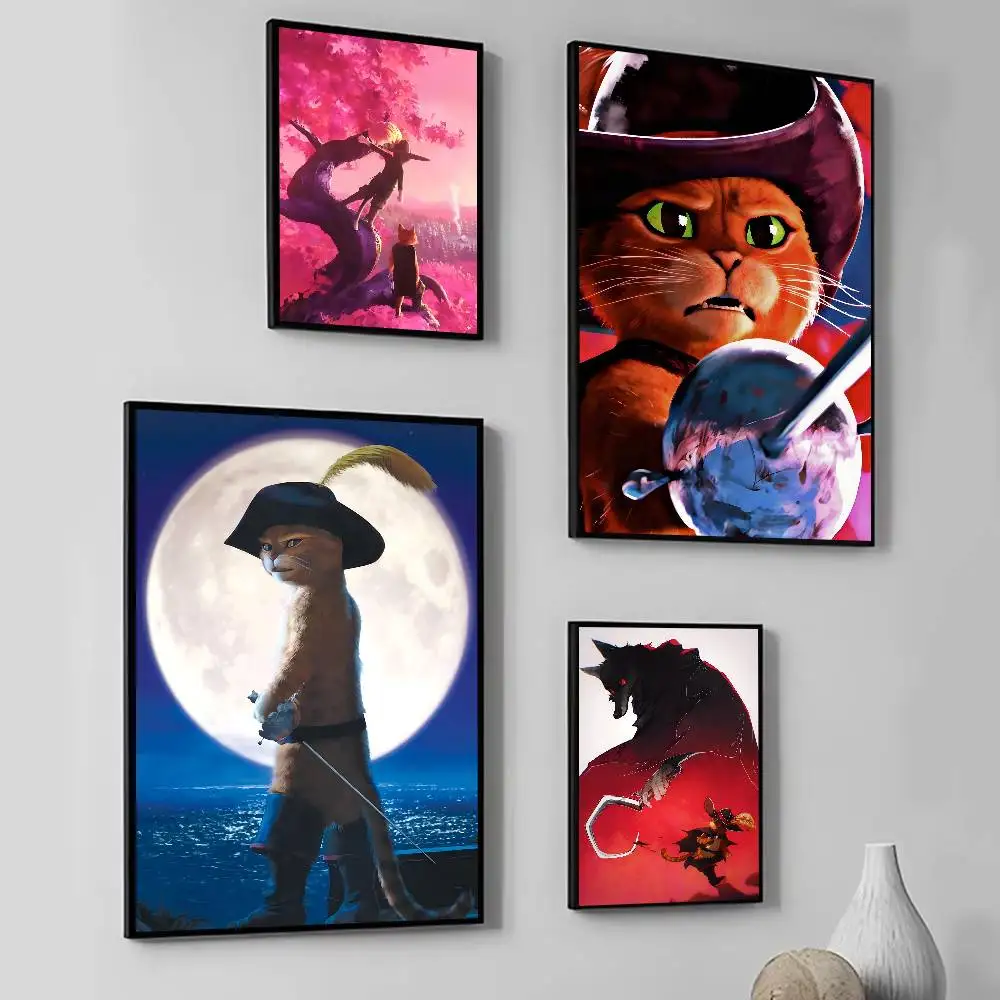 Classic Cartoon Anime Movie P-Puss in B-Boots Posters Self Adhesive Waterproof Ideal For Living Room Bedroom Bar Decoration
