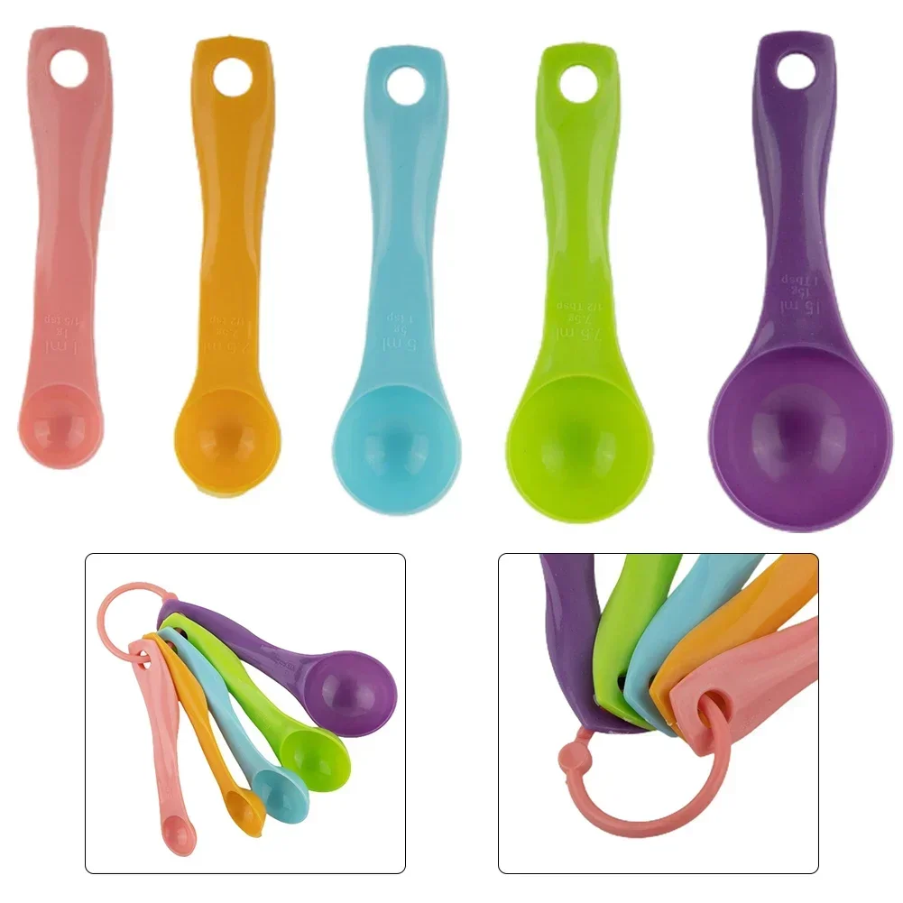 5 Piece Measuring Spoons Baking Tools With Graduated Spice Spoons  Colorful Set 1.25/2.5/5/7.5/15 Ml Plastic Measure Spoon