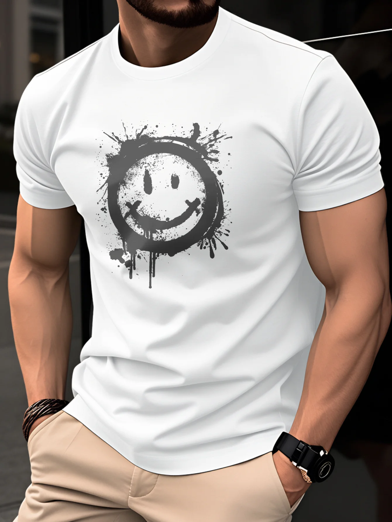 100% cotton men's T-shirt, summer short-sleeved thin round neck slim-fitting trendy top versatile casual daily