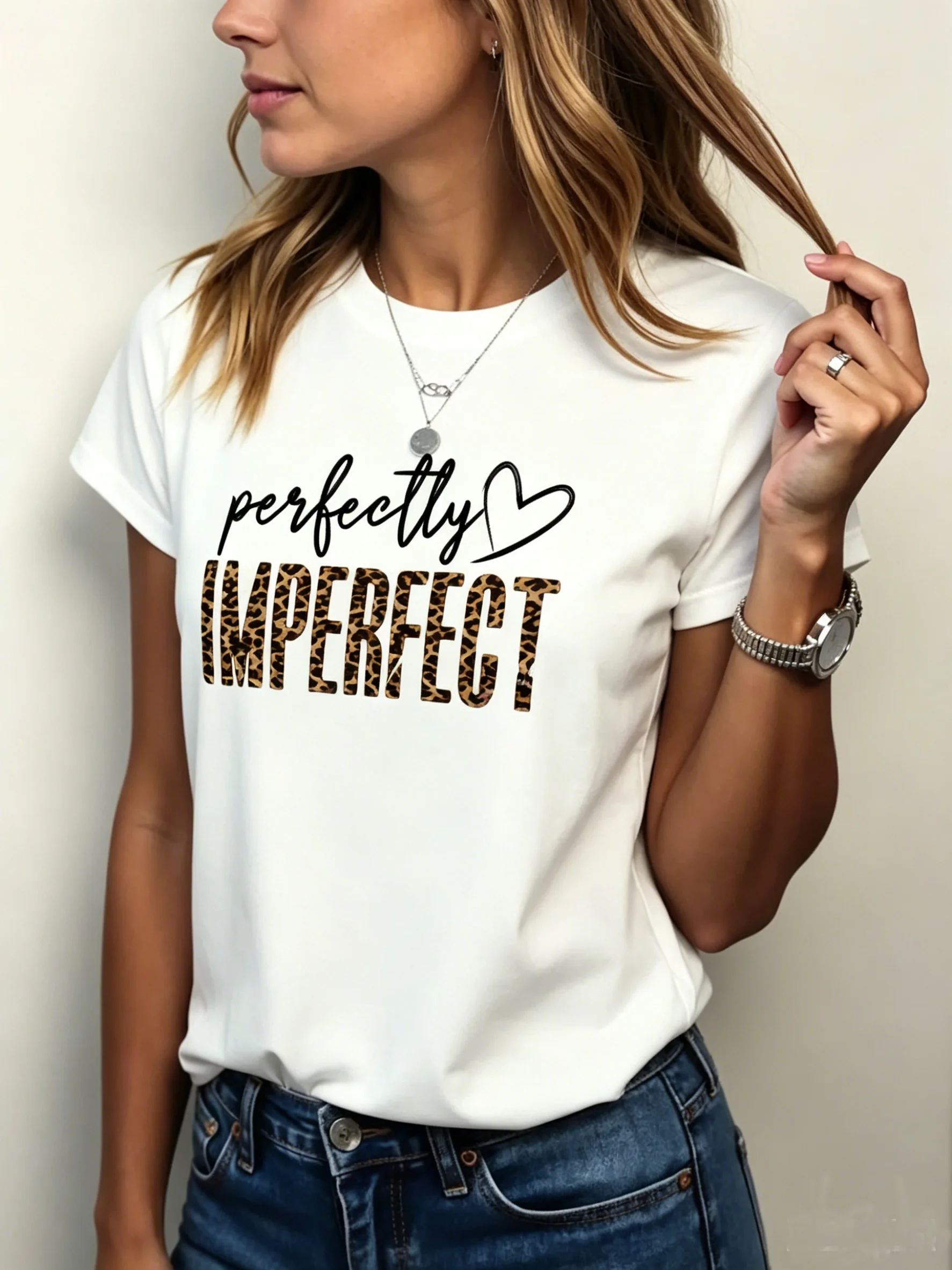 Graphic Perfectly Imperfect love heart T-Shirt Inspirational Quote Graphic Tees Fashion Casual Short Sleeve Tops for Women Girls view 4