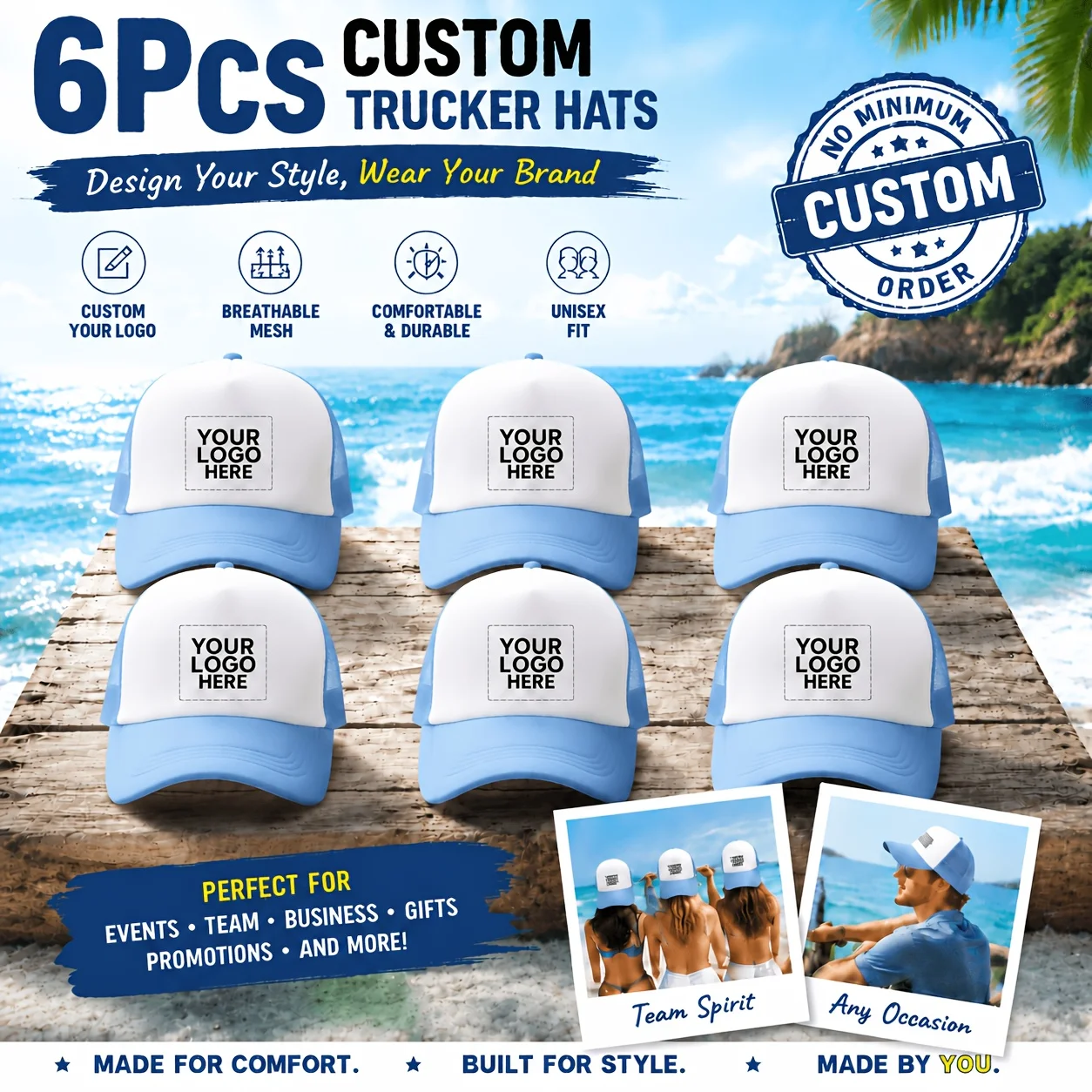 Set of 6 Custom Halloween Trucker Hats – Personalized Mesh Baseball Caps with Custom Logos; Ideal for Team Events, Gifts, view 5