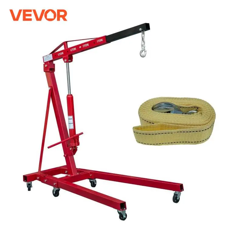 VEVOR 2200LBS 4400LBS Folding Engine Crane Shop Crane Multifuctional Hydraulic Engine Hoist with Swivel Wheels Rope Hook Chain