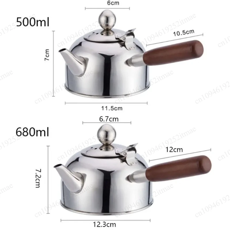 304 Stainless Steel Retro Kettle with Wooden Handle, Flat Bottom for Induction Cooker