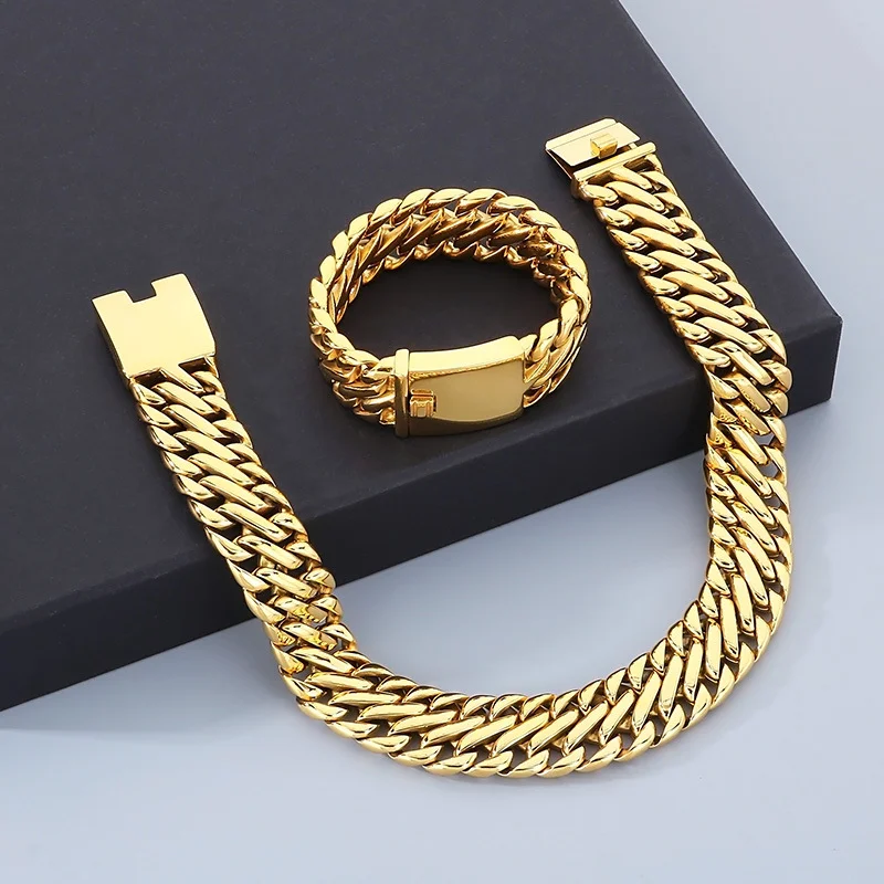 Fongten 23mm Traditional Stainless Steel Bracelet Charm Metal Accessories Men's Fashion Jewelry Set Punk Gift