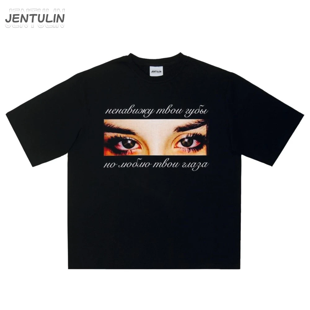 Harajuku Oversized Streetwear Men Clothing Eyes Graphic Print Tshirt Cotton Hip Hop Aesthetic Short Sleeve Tops Goth Y2k Fashion