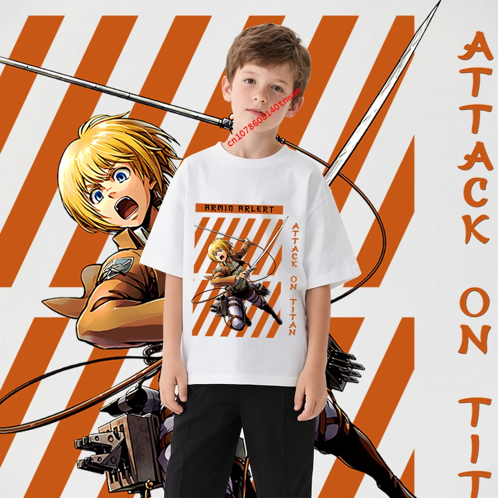 Attack on Titan Armin Arlert Anime Print Cotton T Shirt for Boys Casual Short Sleeve Tee Kids Cartoon T shirt Childrens Clothing - view 4