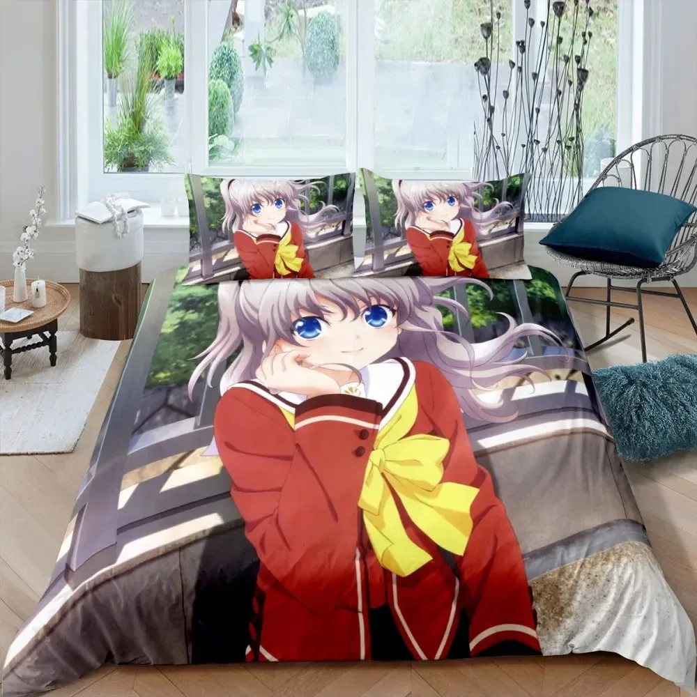 Anime gadis Kawaii Set tempat tidur kartun selimut penutup Set Comforter Bed Linen Twin Queen King ukuran tunggal hadiah dekorasi rumah anak-anak