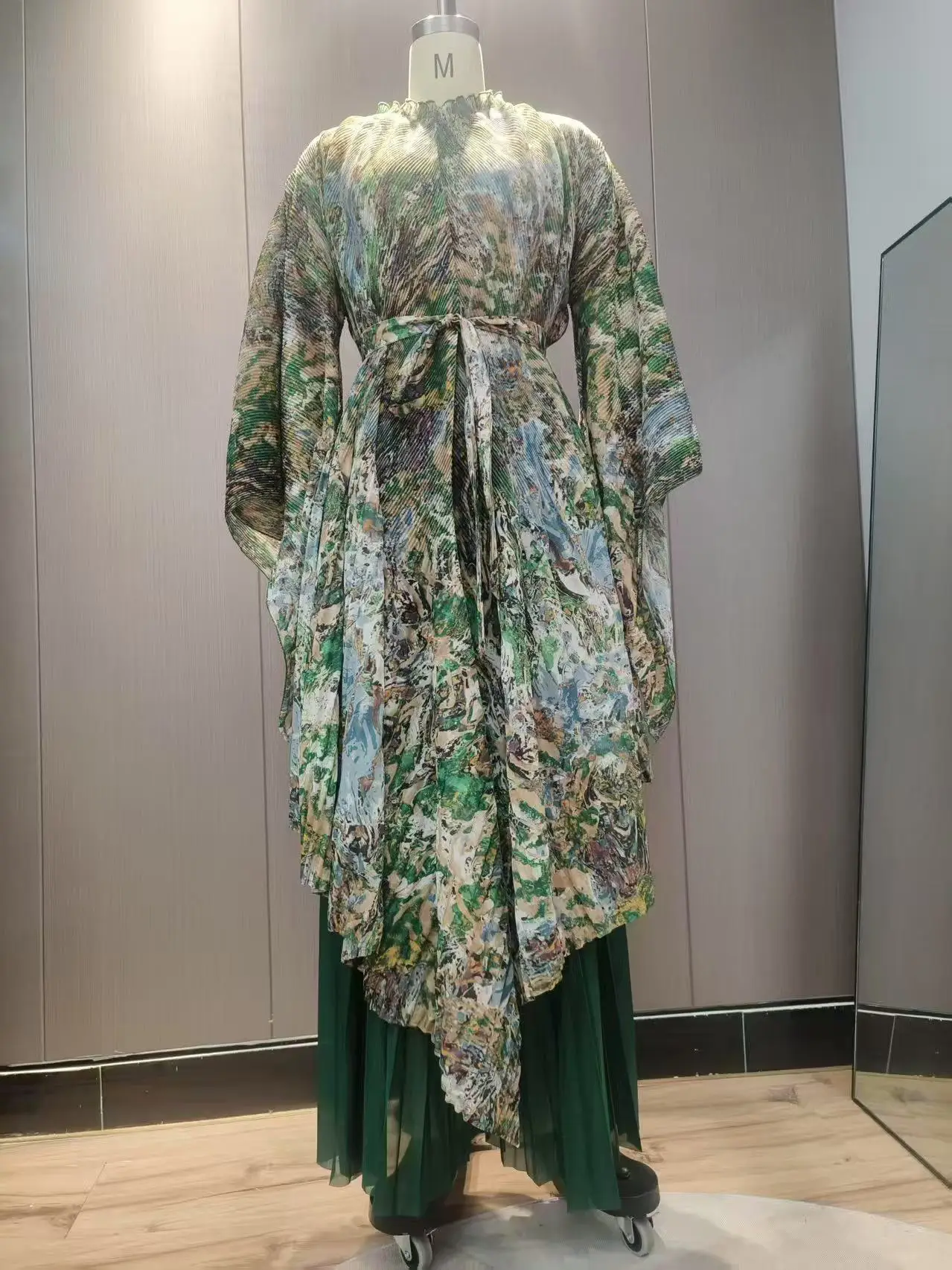 Miyake Fashion Temperament Dwuczęściowy zestaw, luksusowa luźna odzież damska z nadrukiem, zestaw z szerokimi spodniami z wysokim stanem