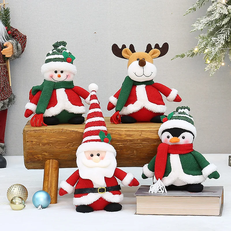 

Modern Simple Cartoon Knitted Fabric Small Sitting Doll Santa Claus Snowman Elk Penguin Festival Decoration Ornament Ornament