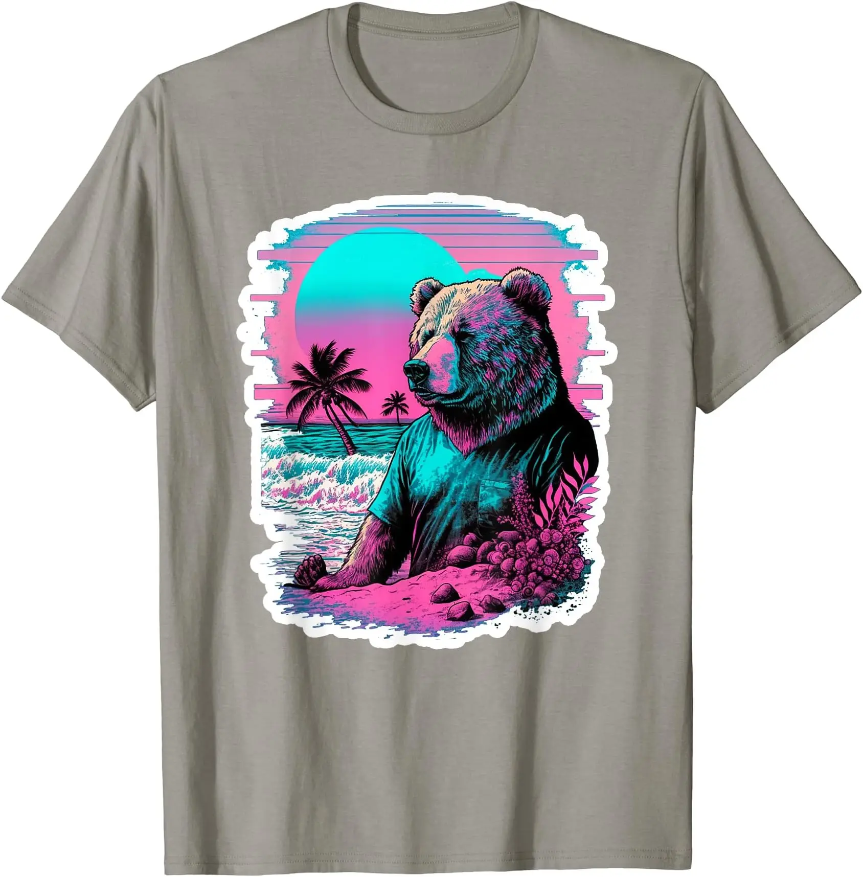 Beach Grizzly Surfing T-Shirt Anime Graphic T-shirts for Men Clothing Women Tees Y2K tops Unisex Summer Short Sleeve