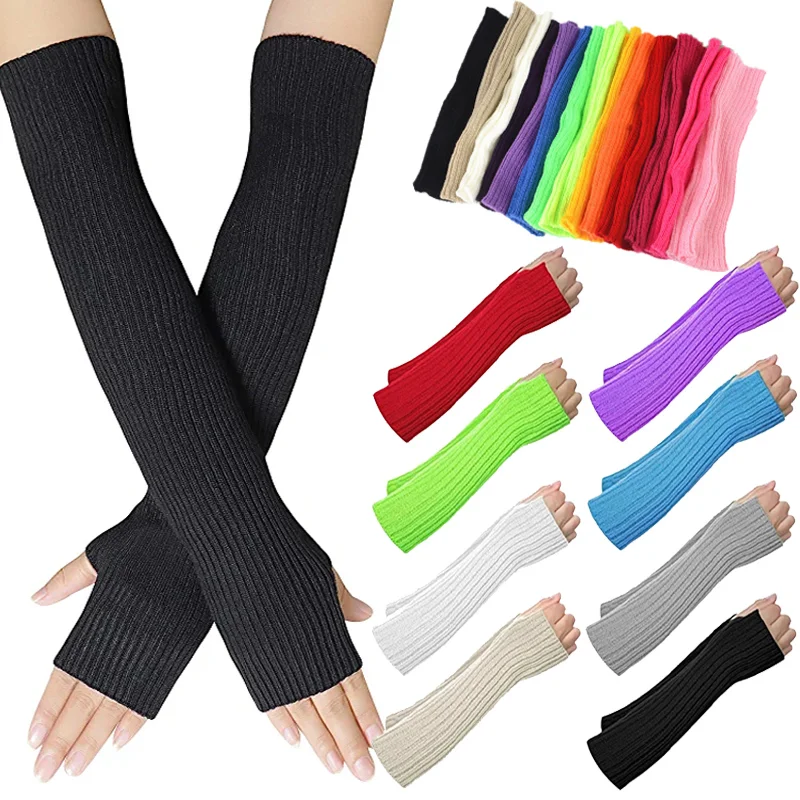 

Long Fingerless Gloves Women‘s Mitten Winter Arm Warmer Knitted Arm Sleeve Fine Casual Soft Knit Wrist Long Punk Clothes Glove