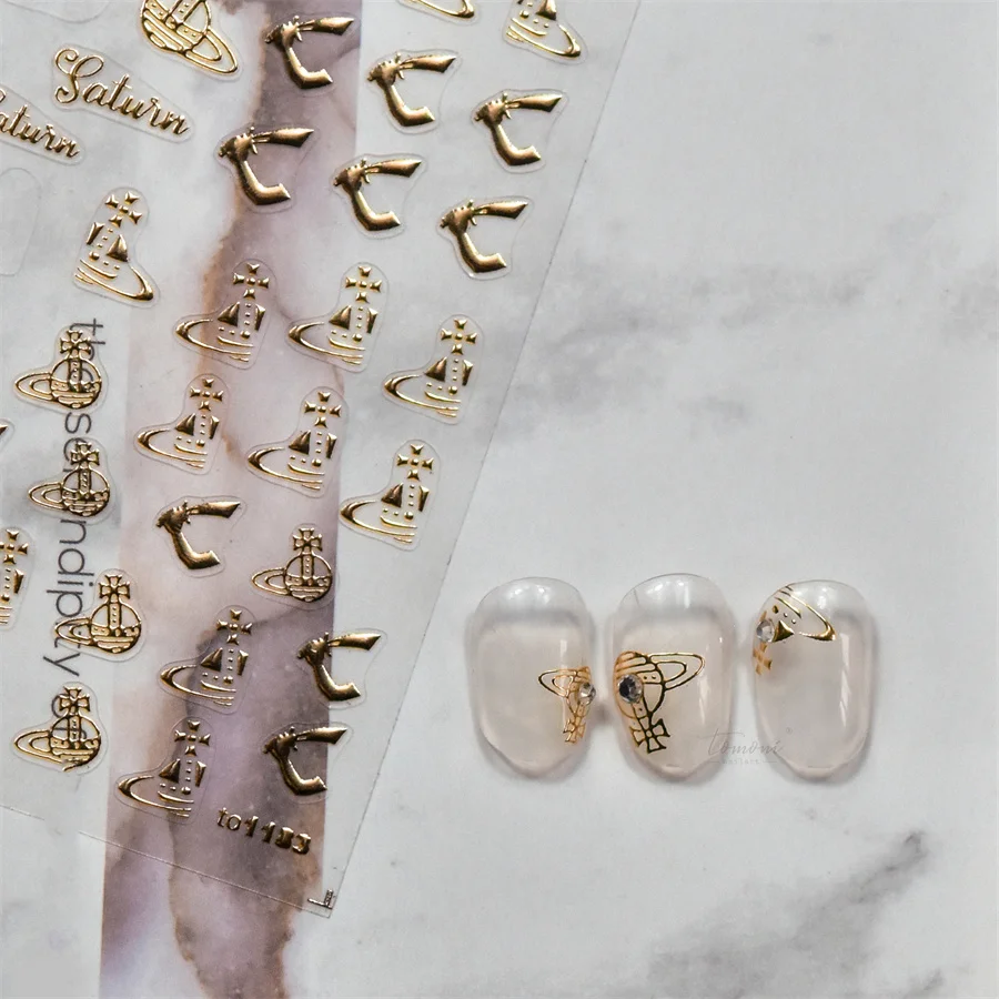 ملصقات فنية للأظافر ذهبية من كاواي ، شارات ذاتية اللصق ، ذاتية الصنع ، ريترو ، موضة ، فاخرة ، ساخنة ، ختم ، 5D ، 1