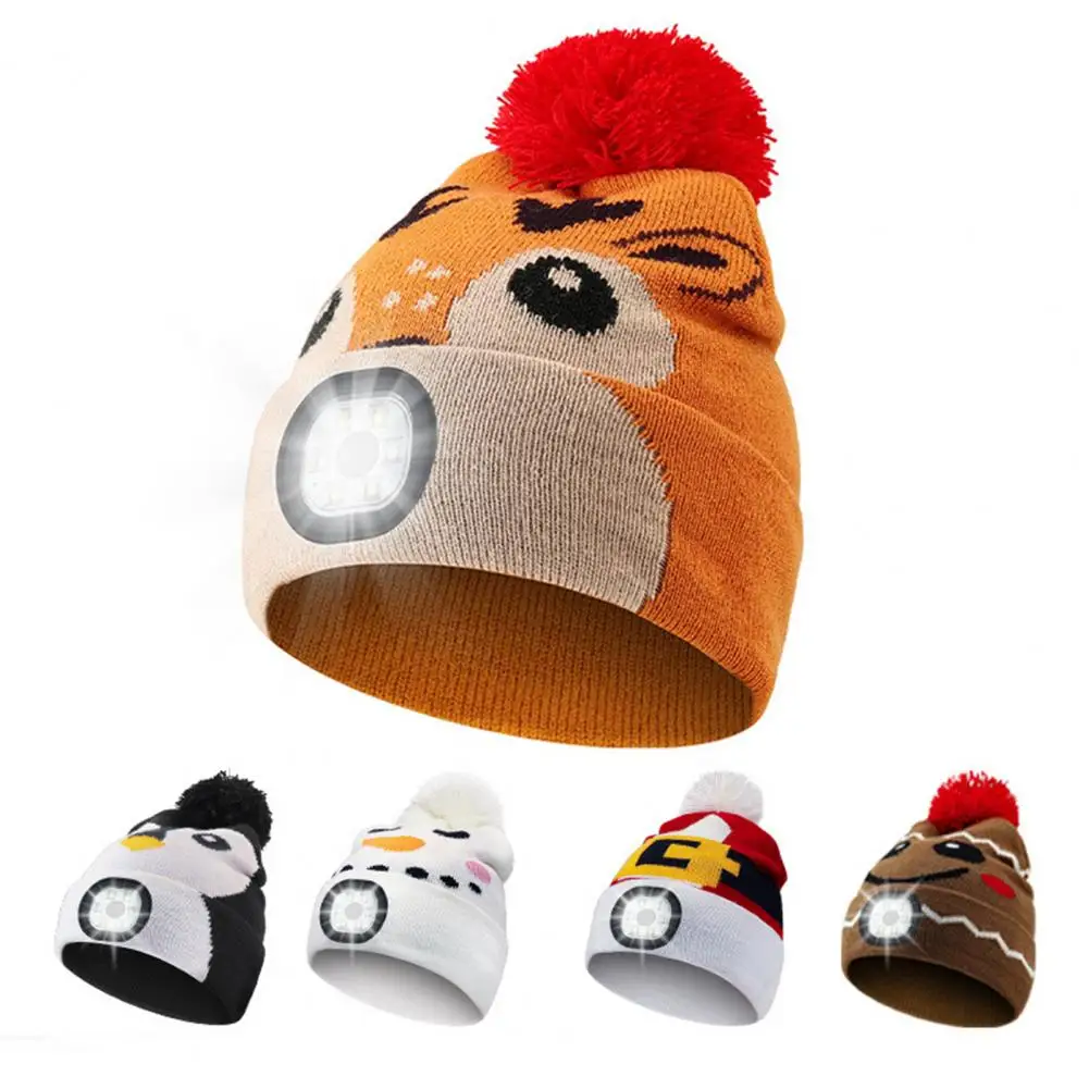 

Children Knitted Hat with Removable LED Light Adjustable Brightness Winter Warm Acrylic Blend Headlight Cap Beanie Headlamp Hat