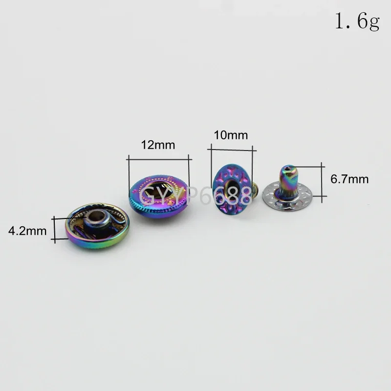 10-30-100 sets 12mm Rainbow DIY Coat fastened button metal snap buttons Press Studs rivet for handbag crafts