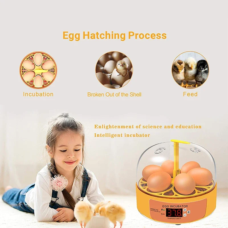 Breeding Incubator Chicken Duck Goose 6 Eggs Automatic Turning Hatching Brooder Mini Household Automatic Chicken Incubator