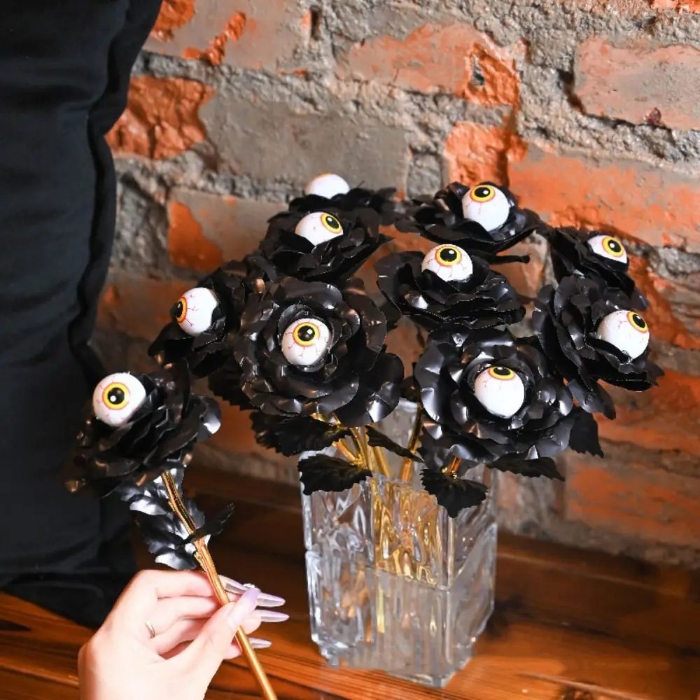 

10Pcs Artificial Halloween Eyeball Rose Eyeball Design Gothic Simulation Black Flower Handmade Realistic Fake Flower Bouquet