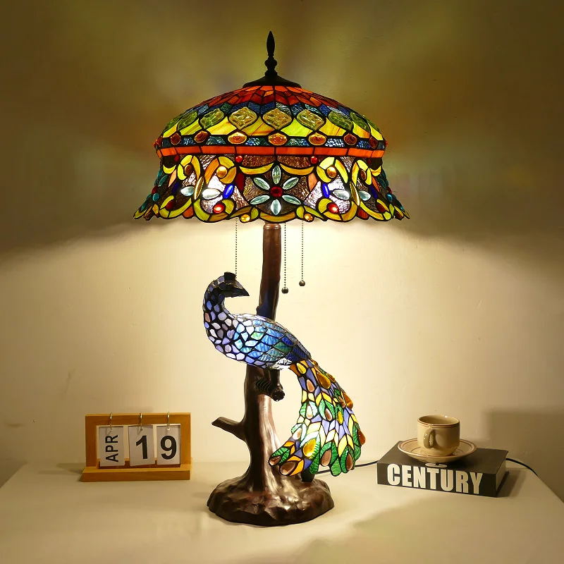 American retro nostalgic pastoral lamps European decoration bedside living room villa dining room creative romantic peacock tabl
